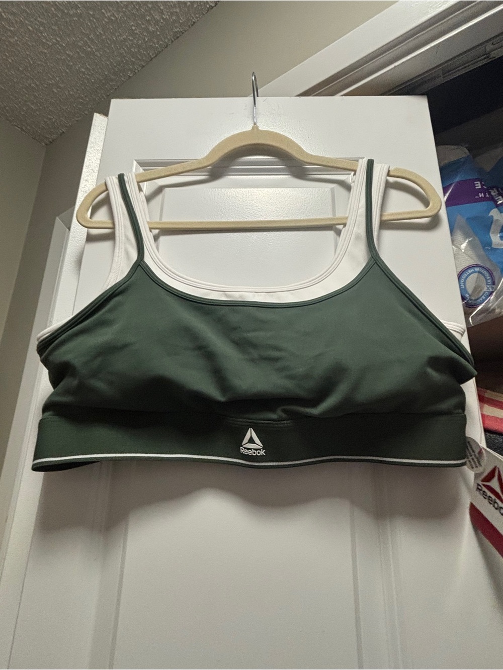 Reebok Dark Green and White Low-Impact Sports Bra